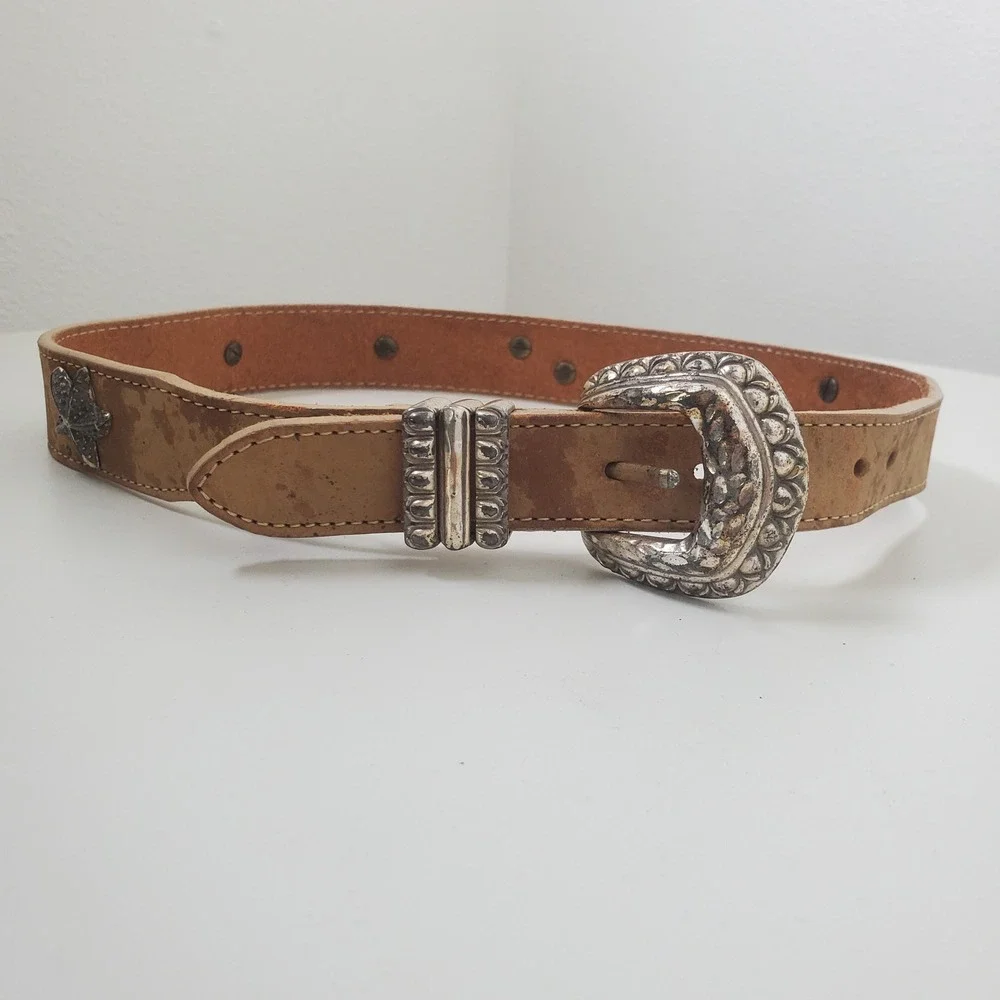 Brighton Light Brown Leather Belt Seashells Starfish Vintage 90s Made In USA S